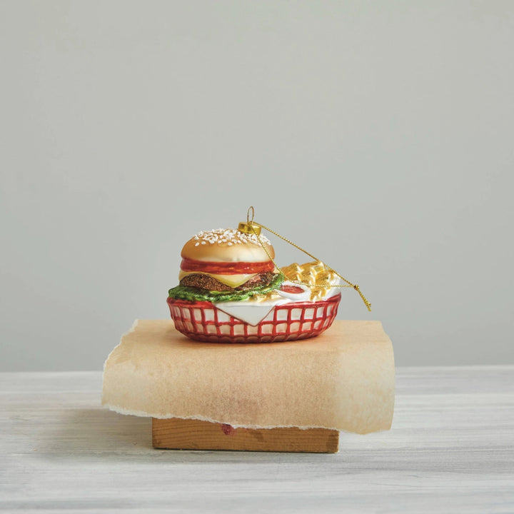 Burger Combo in Basket Glass Ornament - Something Splendid Co.