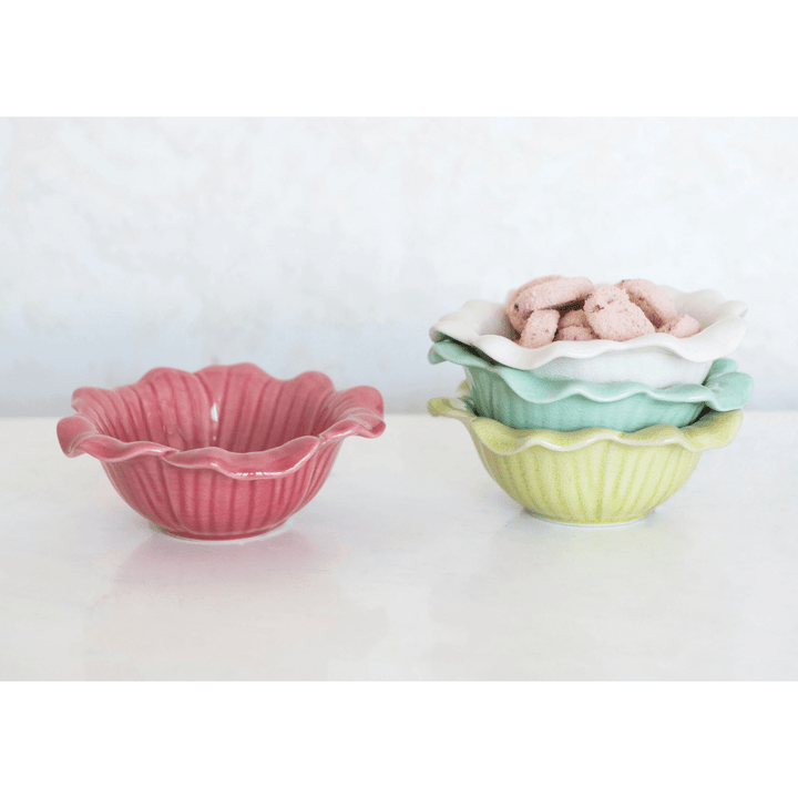 Debossed Stoneware Flower Bowl - 4 Colors - Something Splendid Co.