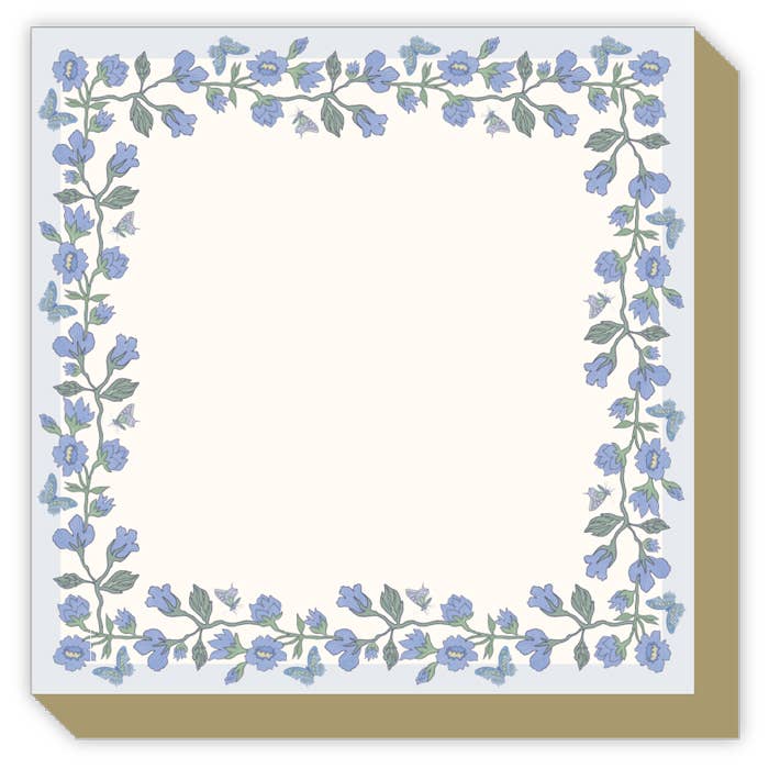French Blue Floral Vine Border Luxe Notepad - Something Splendid Co.
