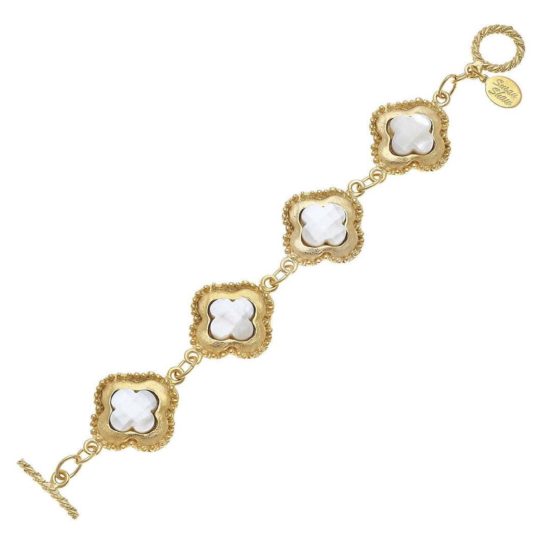 Genuine Mother of Pearl Set in Gold Clover Bracelet - Something Splendid Co.