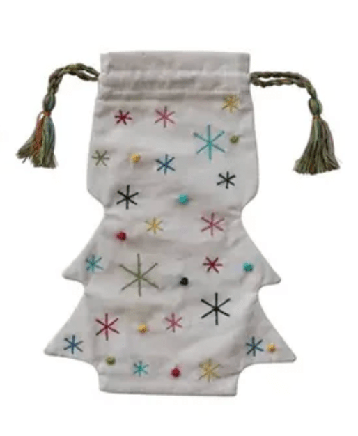 Hand - Embroidered Tree Shaped Drawstring Wine Bags, 3 Styles - Something Splendid Co.