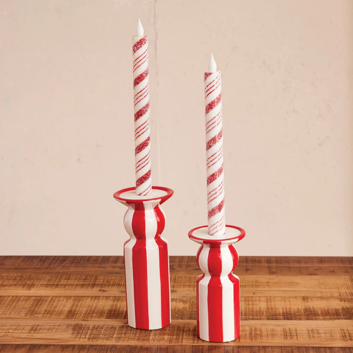 Hand - Painted Ceramic Striped Taper Holder, 2 Sizes - Something Splendid Co.