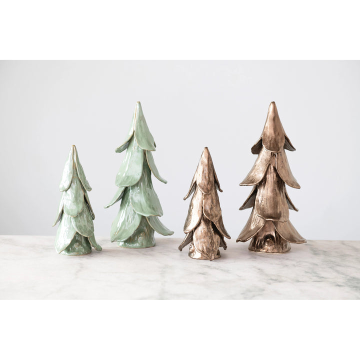 Handmade Stoneware Tree, Reactive Glaze, Mint Color | 5 - 1/2" Round x 11"H - Something Splendid Co.