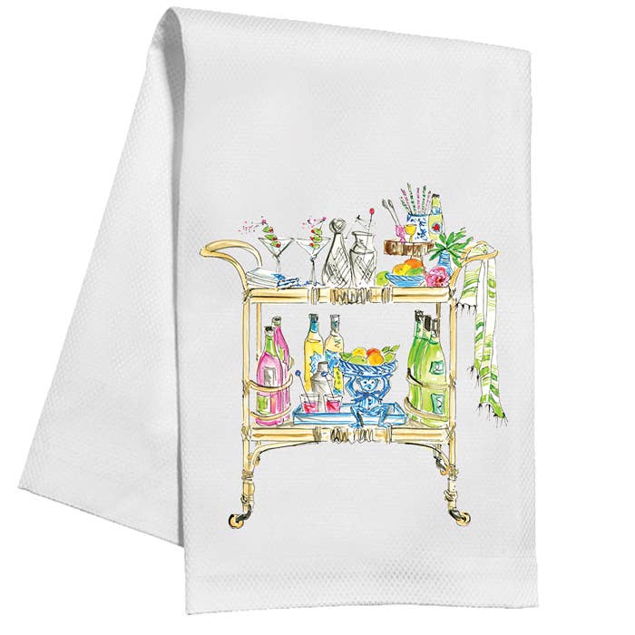 Handpainted Bar Cart Garden Kitchen Towel - Something Splendid Co.