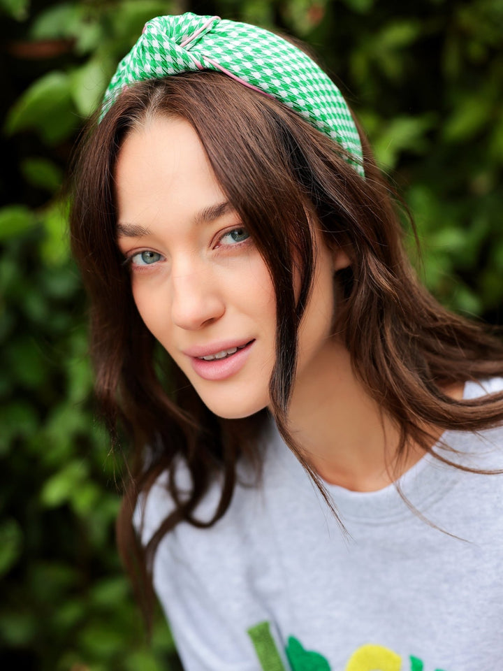 Houndstooth Knotted Headband, Green - Something Splendid Co.