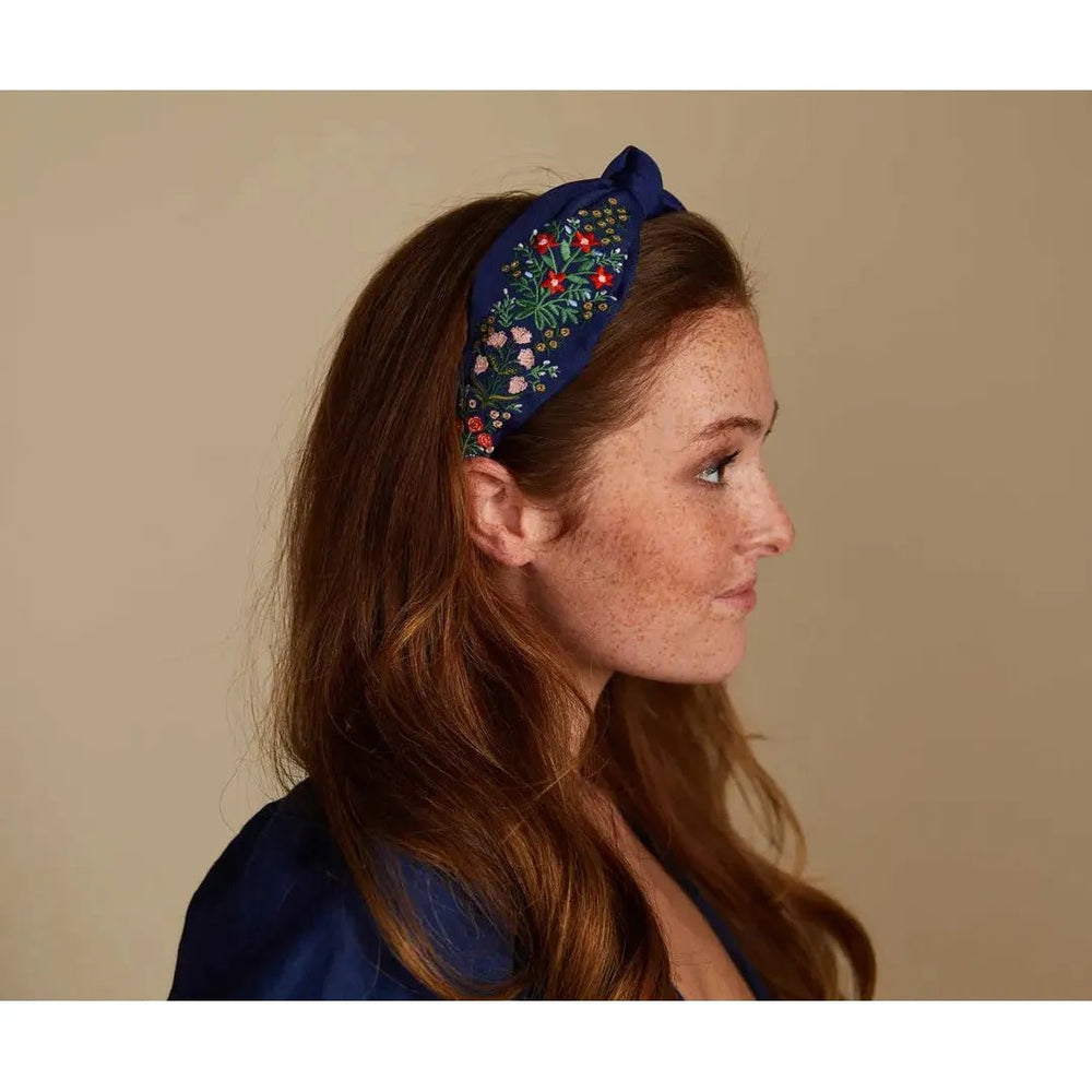 Lottie Navy Embroidered Headband - Something Splendid Co.