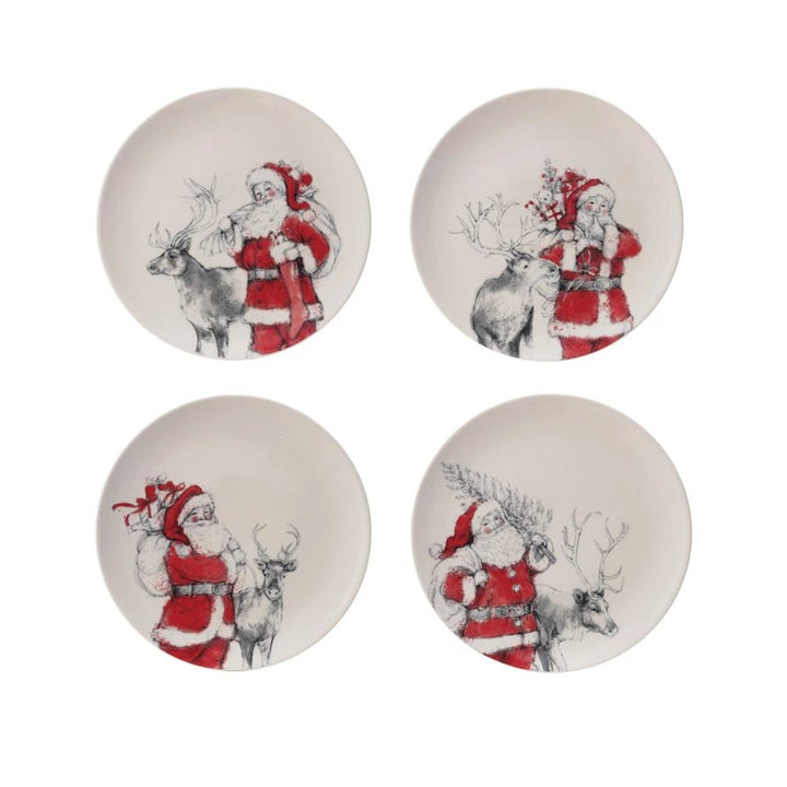 Santa & Reindeer Stoneware Plates, Set of 4 - Something Splendid Co.
