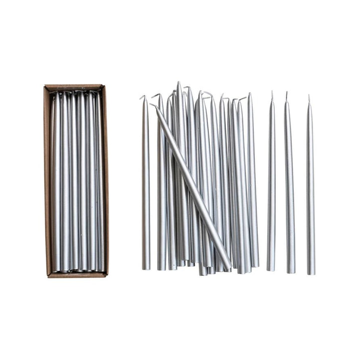 Silver Thin Taper Candles, Set of 24 - Something Splendid Co.