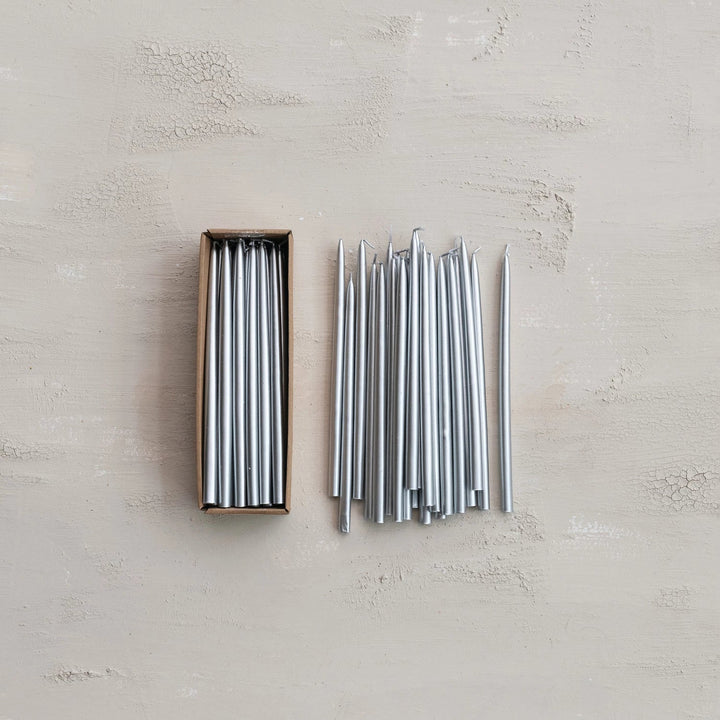 Silver Thin Taper Candles, Set of 24 - Something Splendid Co.