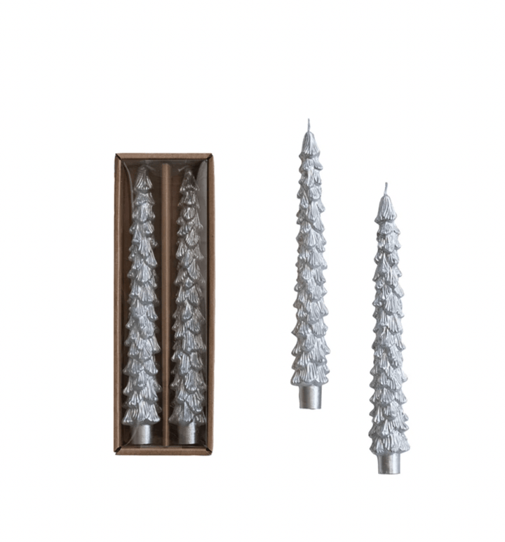 Silver Tree Shaped Taper Candles, Set of 2 - Something Splendid Co.