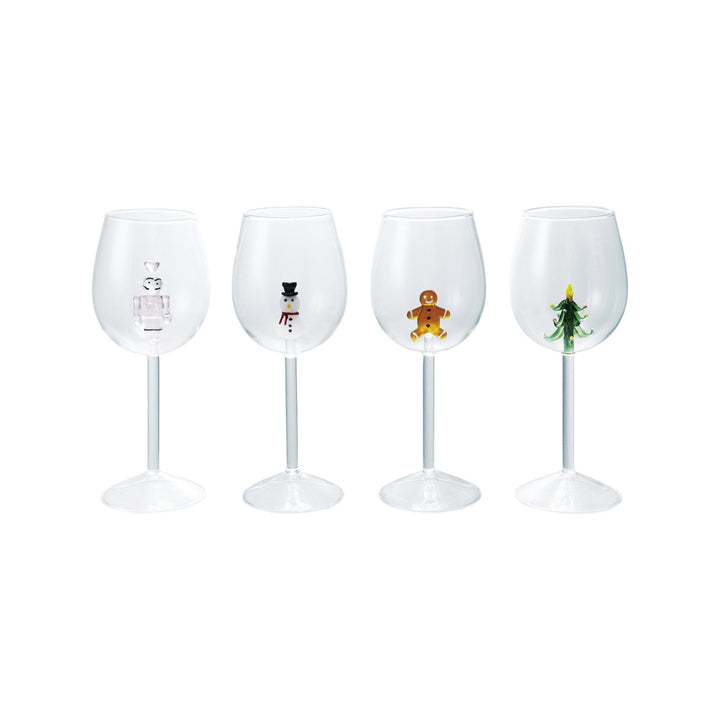 Stemmed Wine Glass with Holiday Figure Inside, 4 Styles - Something Splendid Co.