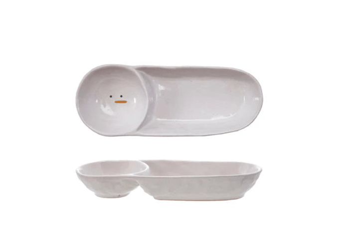 Stoneware Two - Section Dish with Snowman Face - Something Splendid Co.
