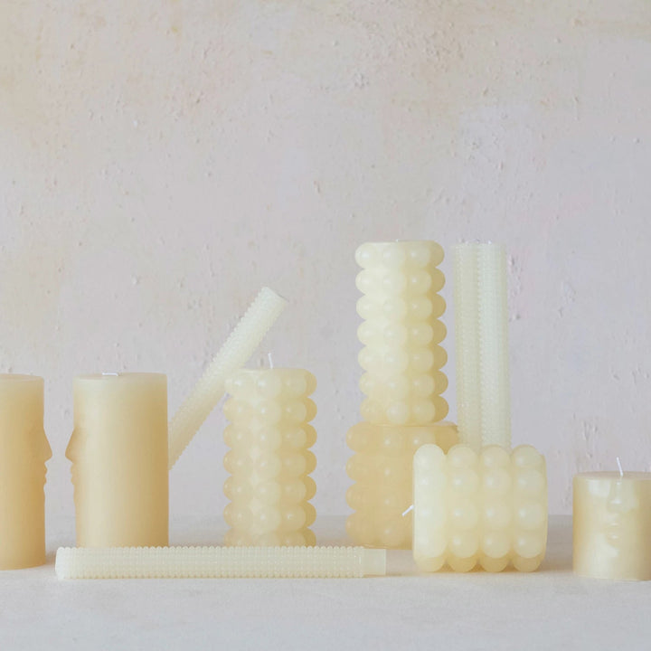 Unscented Hobnail Taper Candles, Cream - Set of 2 - Something Splendid Co.