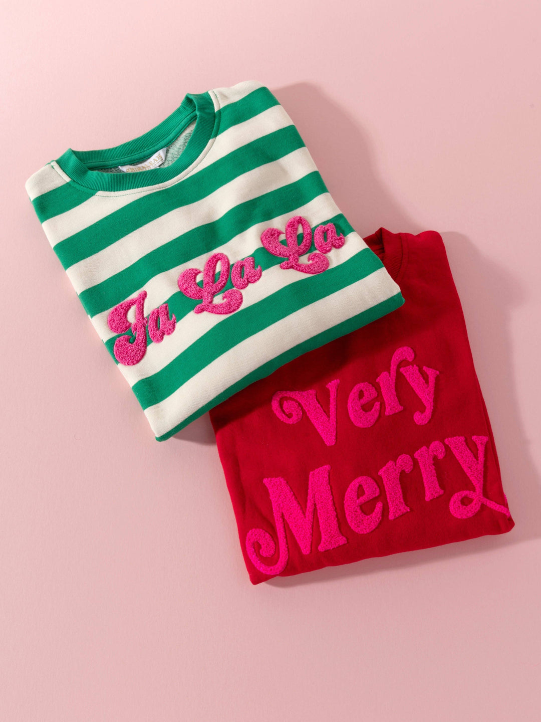 "FA LA LA" STRIPE SWEATSHIRT, GREEN