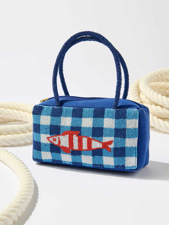 BEADED FISH MINI BAG,BLUE