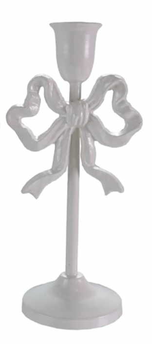 10" Cast Iron Bow Taper Holder, Pink & White - Something Splendid Co.