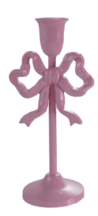 10" Cast Iron Bow Taper Holder, Pink & White - Something Splendid Co.