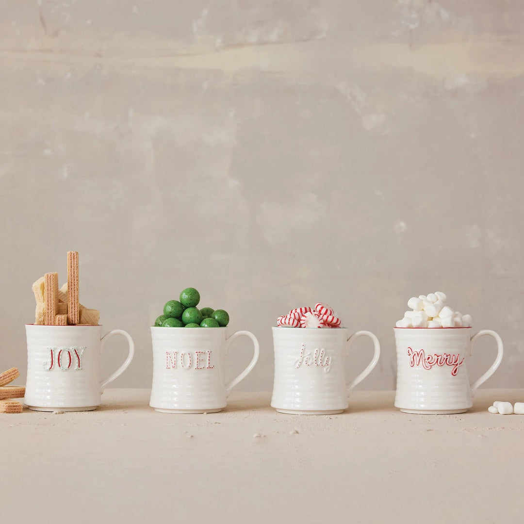 10 oz. Embossed Stoneware Holiday Mugs, 4 Styles - Something Splendid Co.