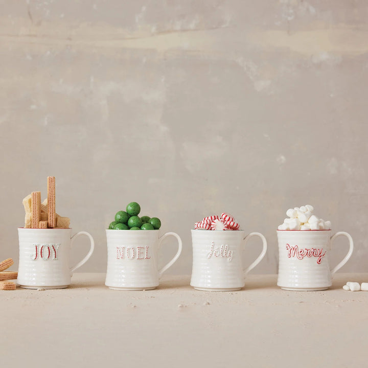 10 oz. Embossed Stoneware Holiday Mugs, 4 Styles - Something Splendid Co.