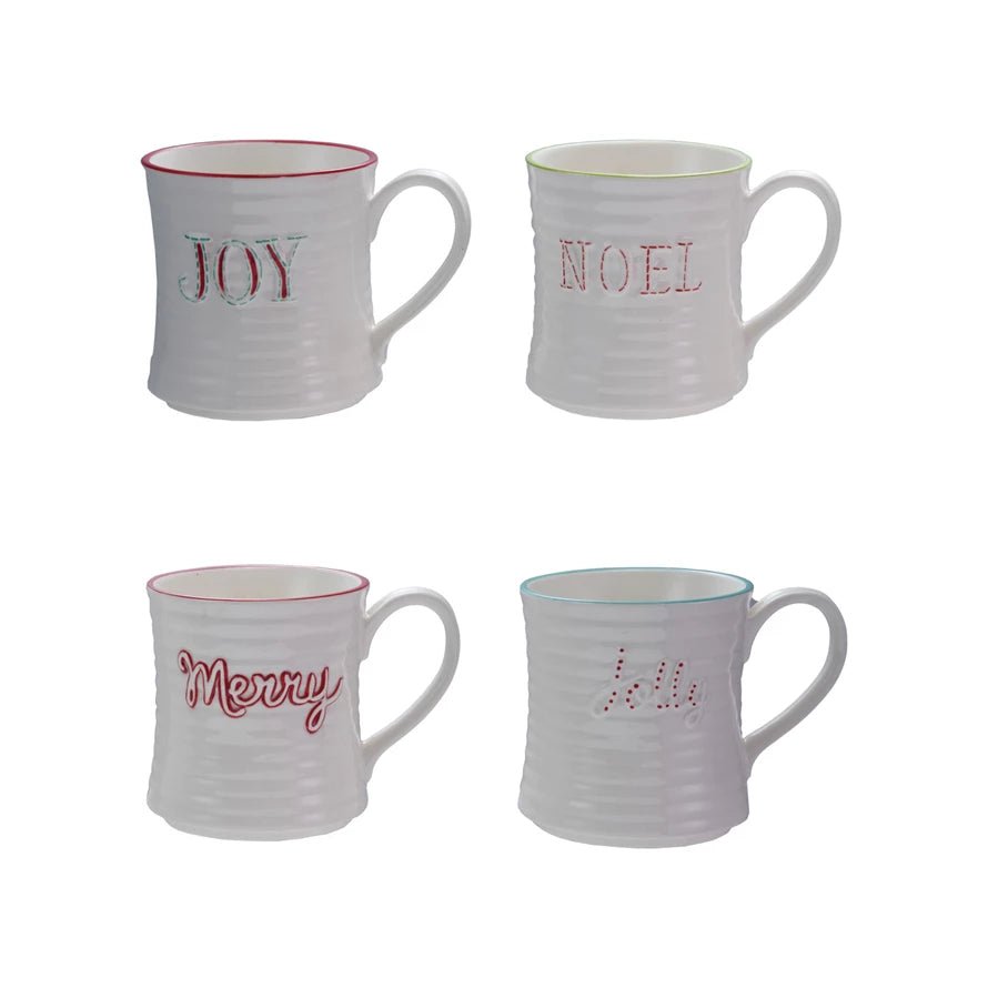 10 oz. Embossed Stoneware Holiday Mugs, 4 Styles - Something Splendid Co.