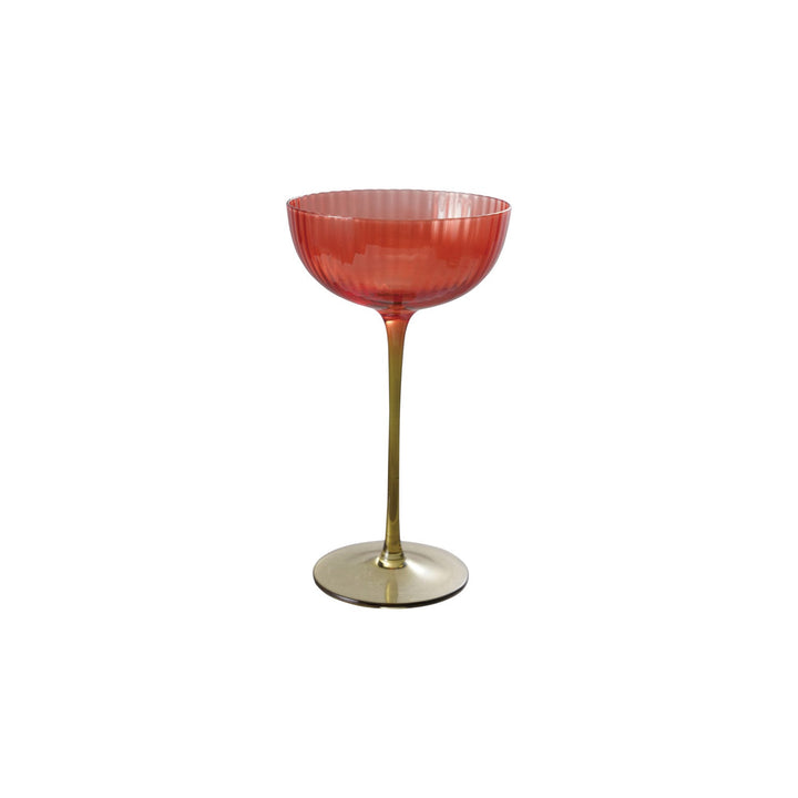 10 oz. Ribbed Stemmed Coupe Glass, Red & Olive Green - Something Splendid Co.
