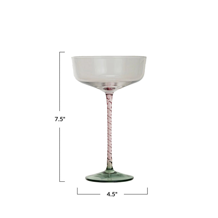 10oz Stemmed Champagne / Coupe Glass | Pink & Green - Something Splendid Co.