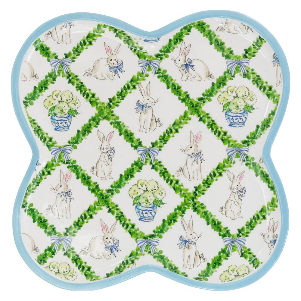 12.25" Boxwood Trellis Clover Ceramic Platter Rosanne Beck - Something Splendid Co.