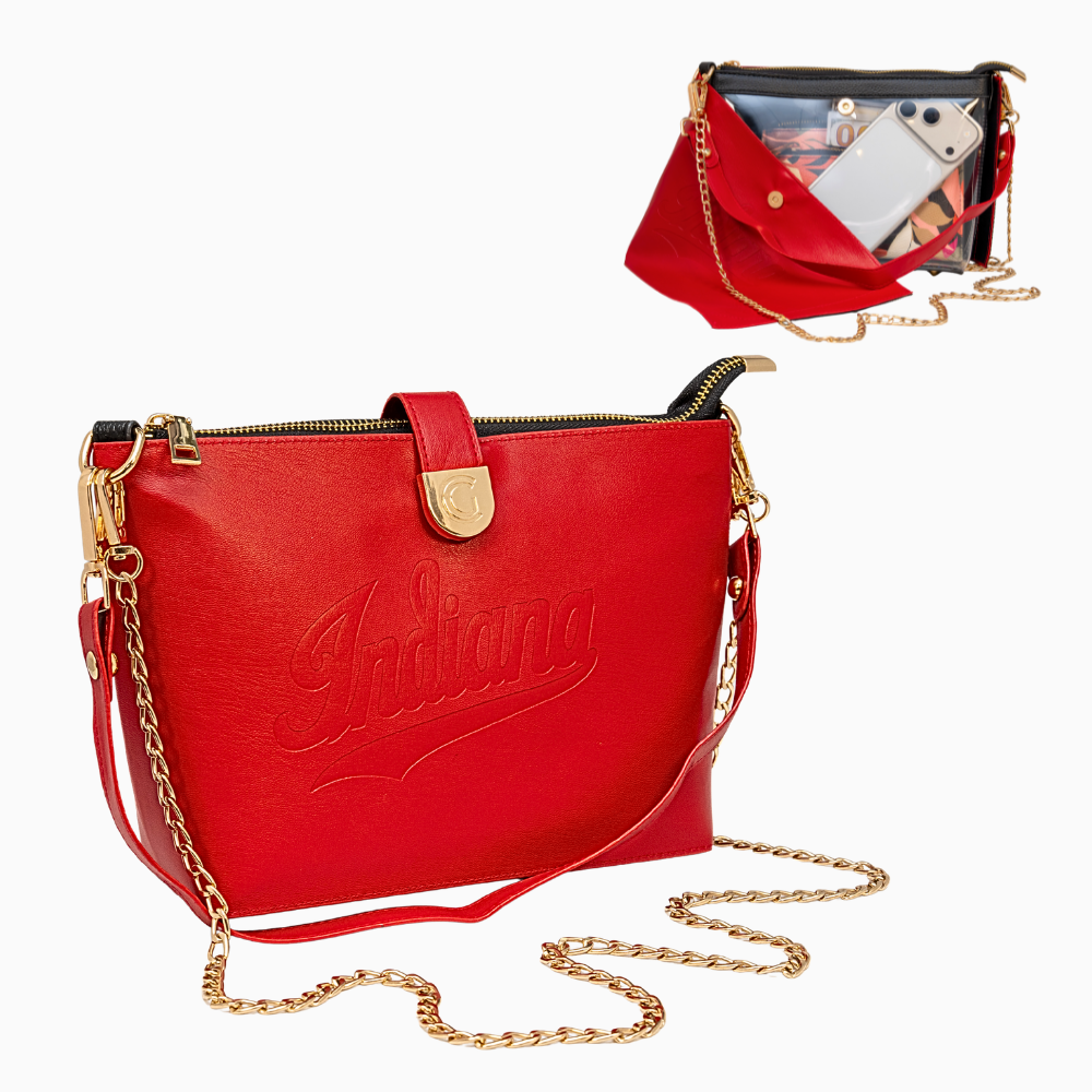 Caitie G Signature Bag - Crimson Indiana University Script