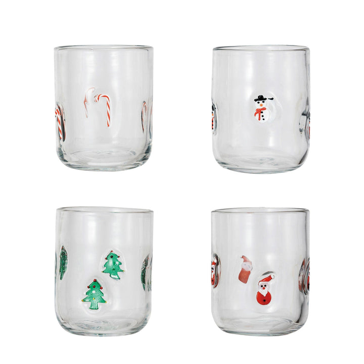 16 oz. Drinking Glass w/ Embedded Holiday Icon Pattern, 4 Styles - Something Splendid Co.