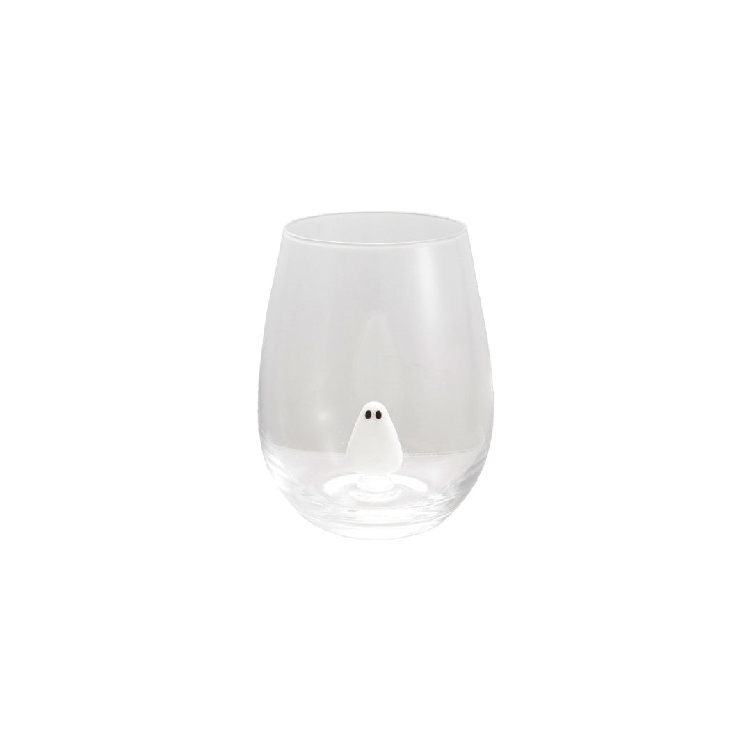 18 oz. Stemless Wine Glass with Hand-Blown Ghost Inside, White & Black - Something Splendid Co.