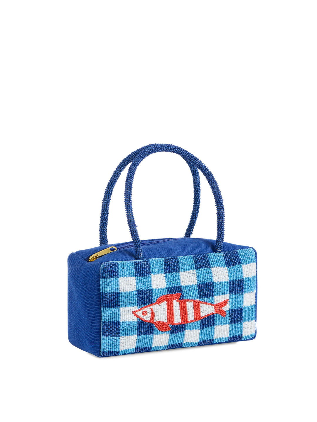 BEADED FISH MINI BAG,BLUE
