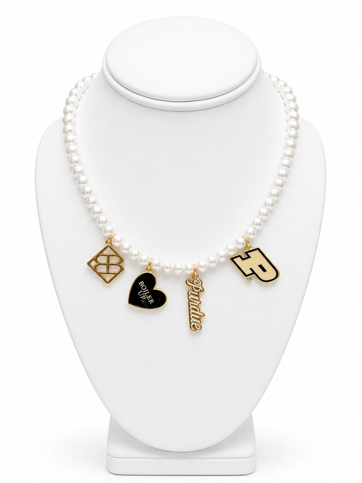 Purdue Pearl Charm Necklace