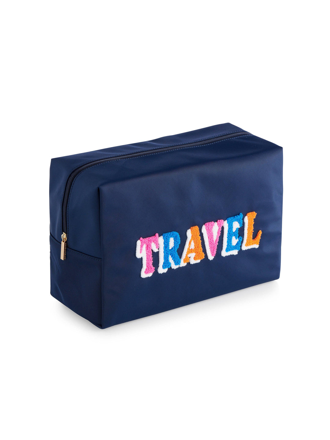 "TRAVEL" OVERSIZED ZIP POUCH, NAVY