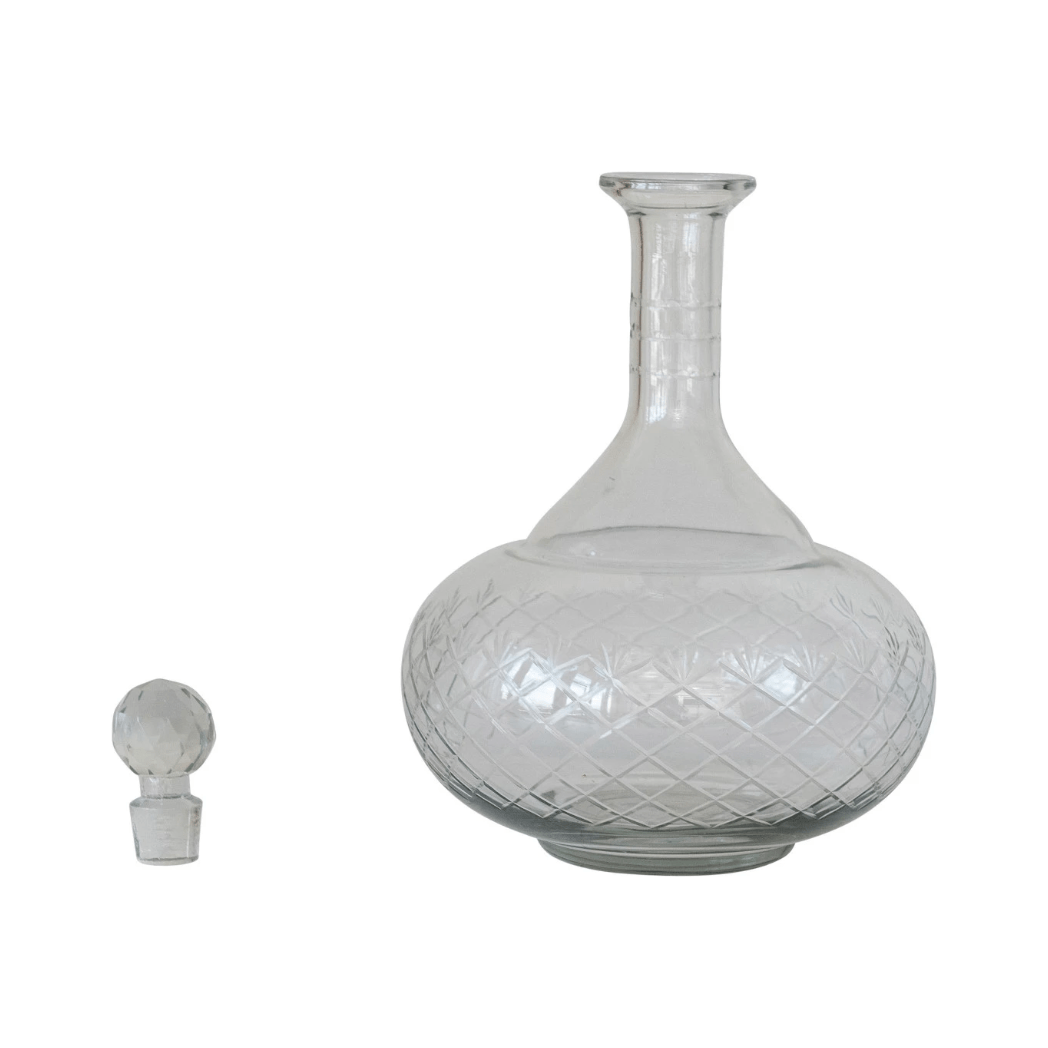 3 Quart Recycled Etched Glass Decanter - Something Splendid Co.