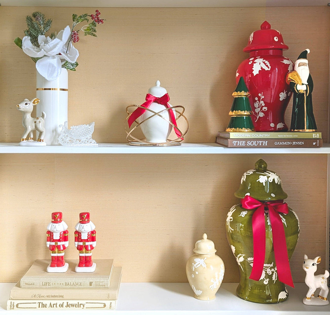 Deck the Halls Ginger Jars in Moss Green