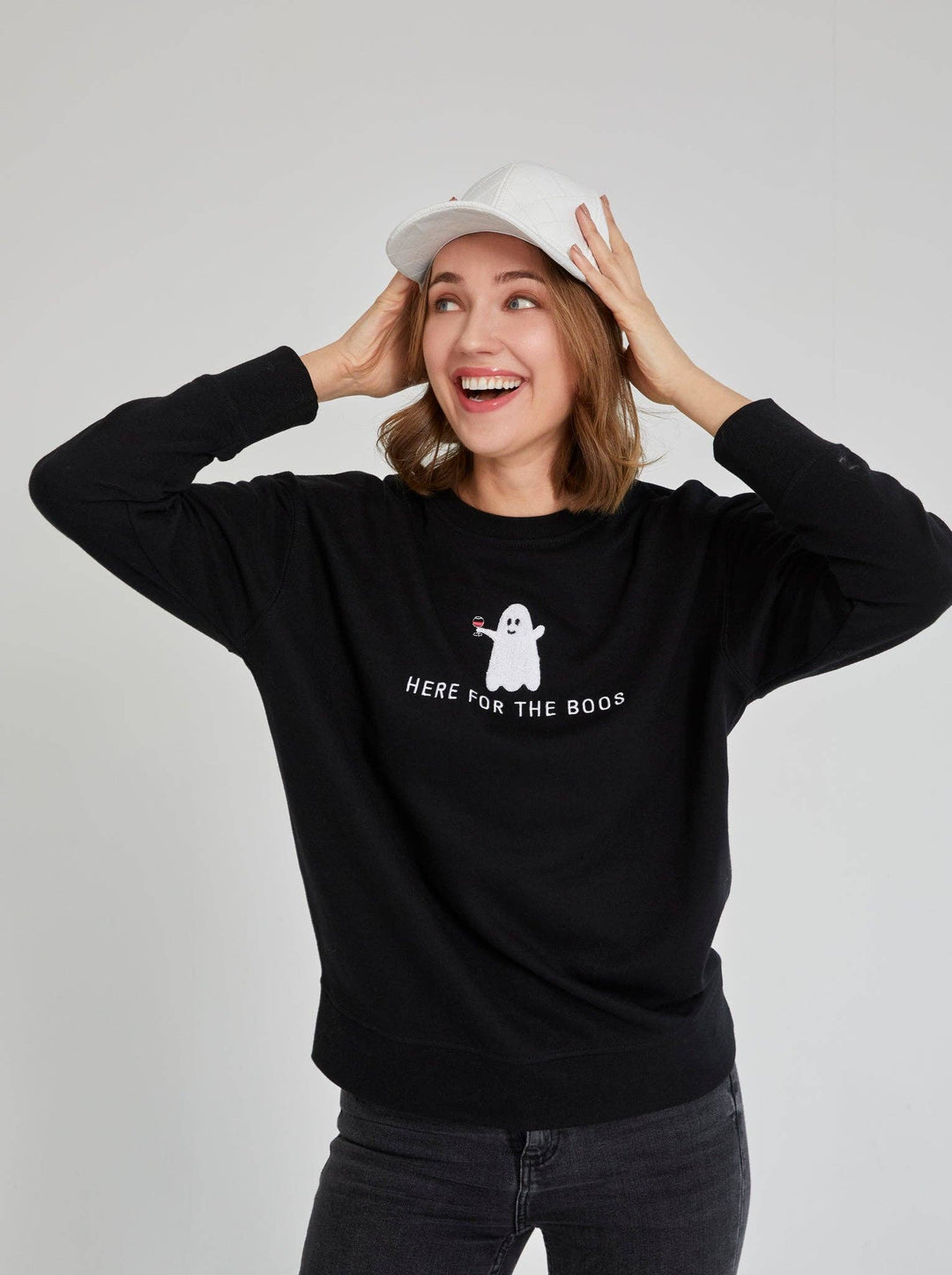 "HERE FOR THE BOOS" SWEATSHIRT, BLACK