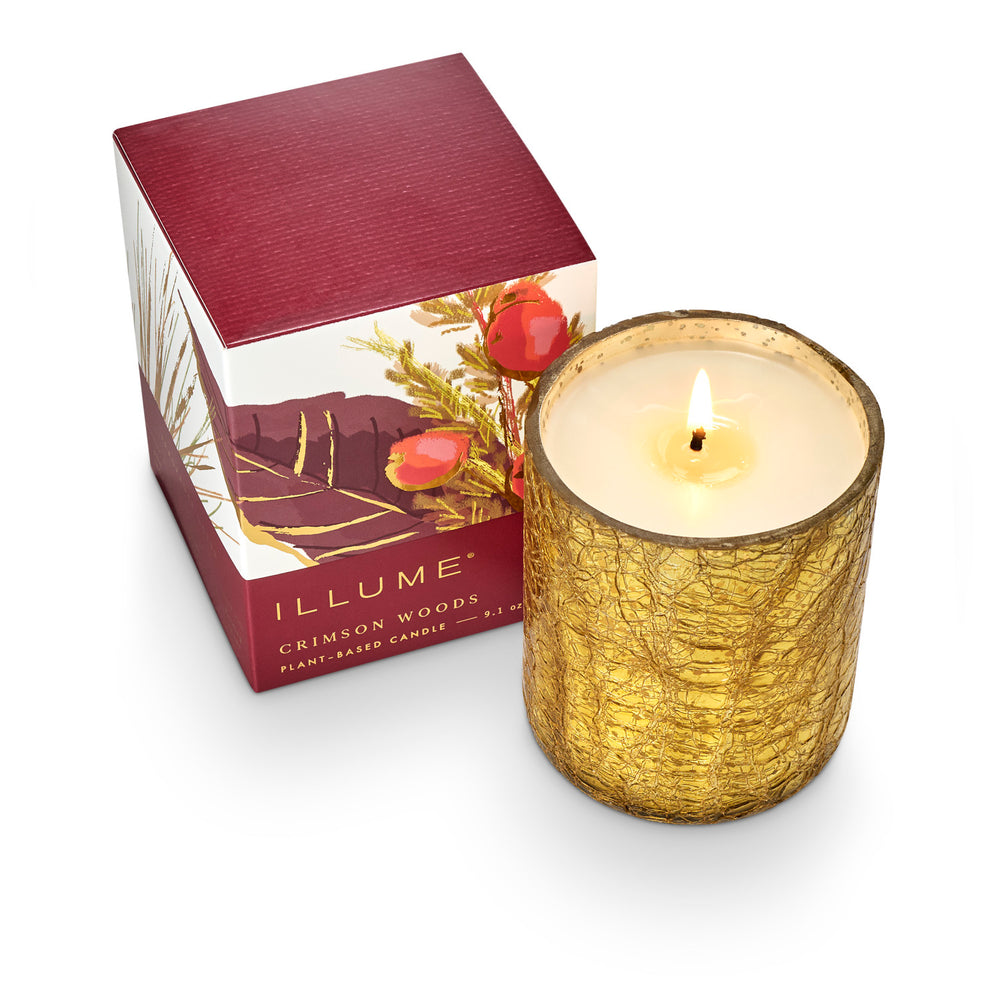 Crimson Woods Small Boxed Crackle Glass Candle, view 2