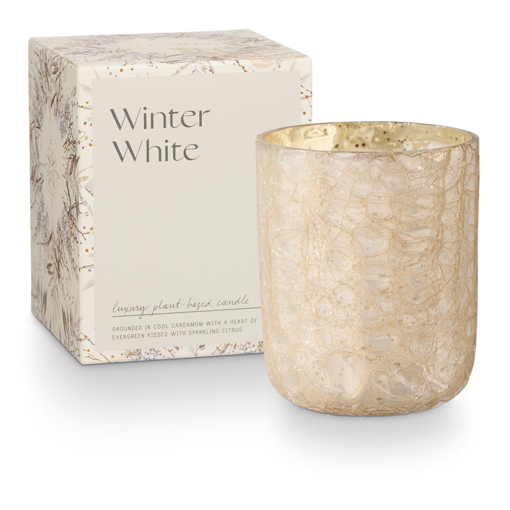 Winter White Small Boxed Crackle Glass Candle, view 4