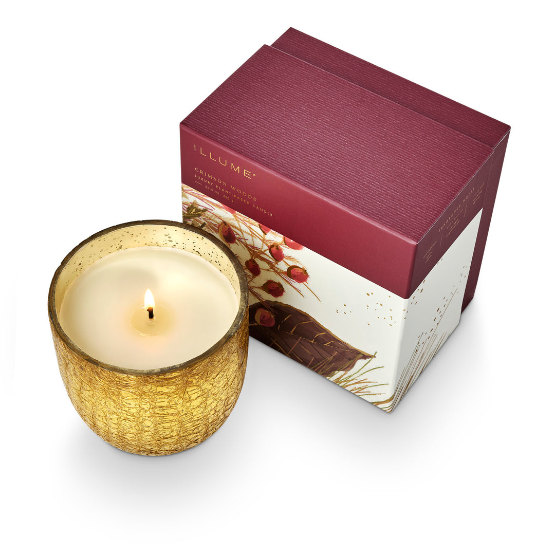 Crimson Woods Large Boxed Crackle Glass Candle, view 2