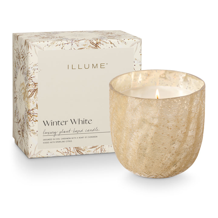 Winter White Large Boxed Crackle Glass Candle, view 2