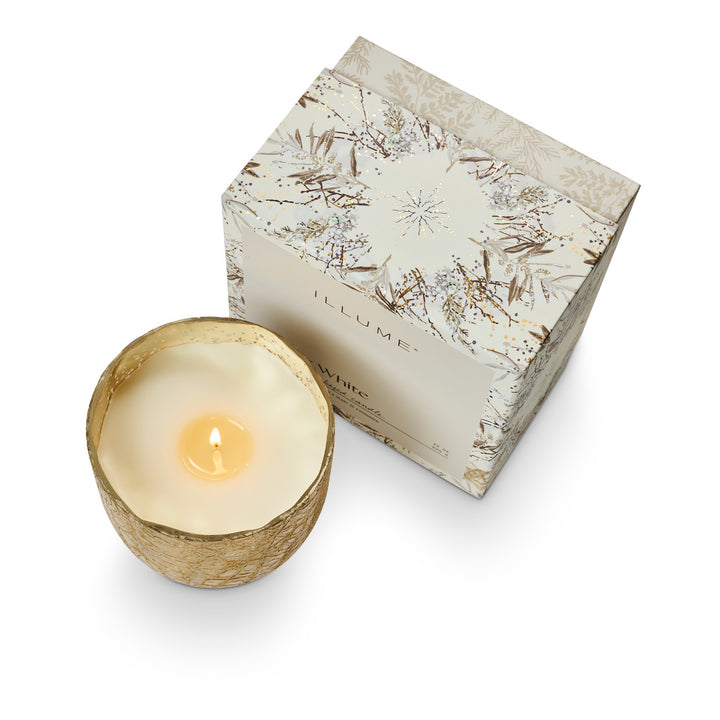 Winter White Large Boxed Crackle Glass Candle, view 3