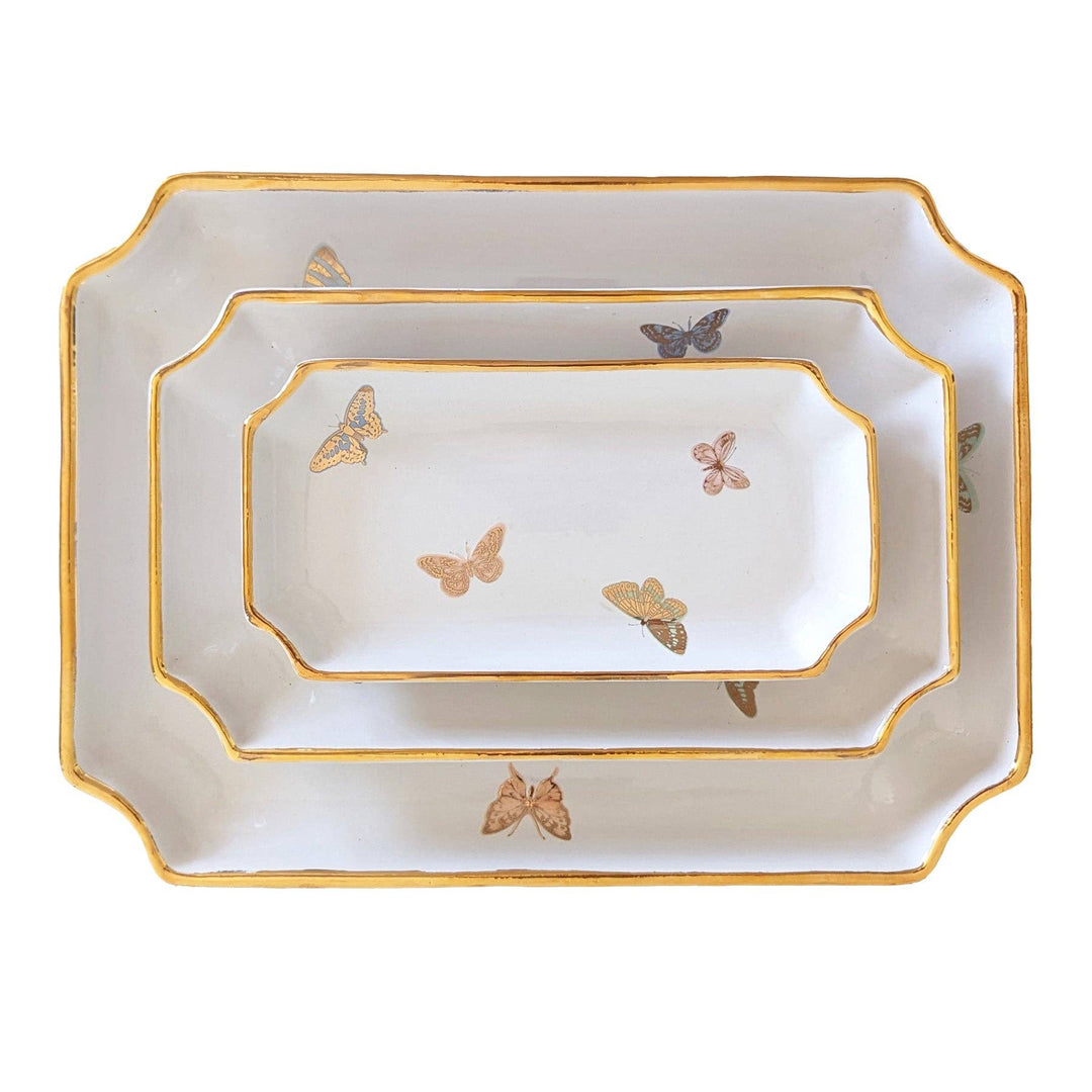 Gilded Butterflies Trays with 22K Gold Accent - Medium