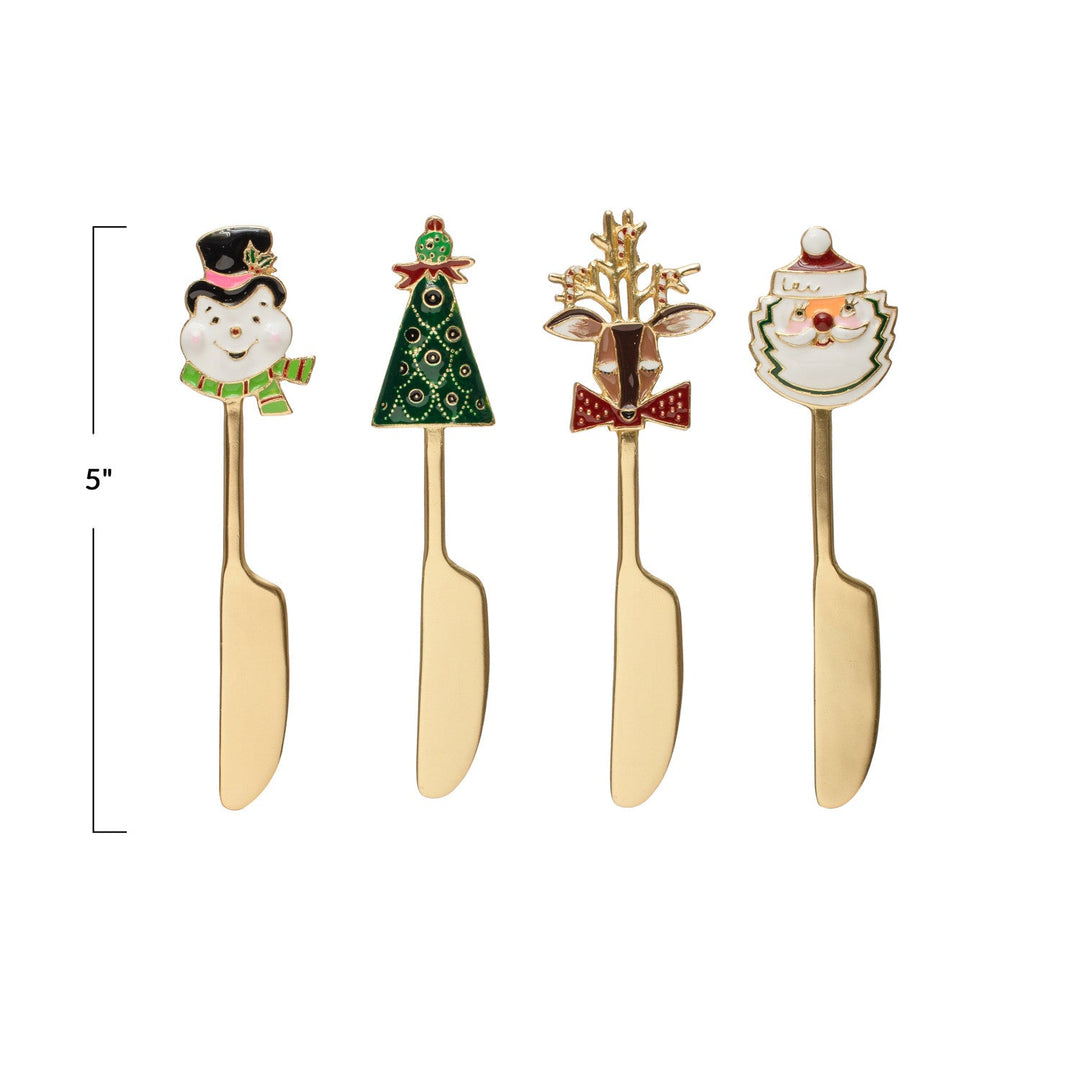 5"L Zinc Alloy Canape Knife w/ Enameled Holiday Icon Handle, 4 Styles - Something Splendid Co.