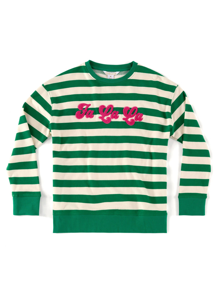 "FA LA LA" STRIPE SWEATSHIRT, GREEN