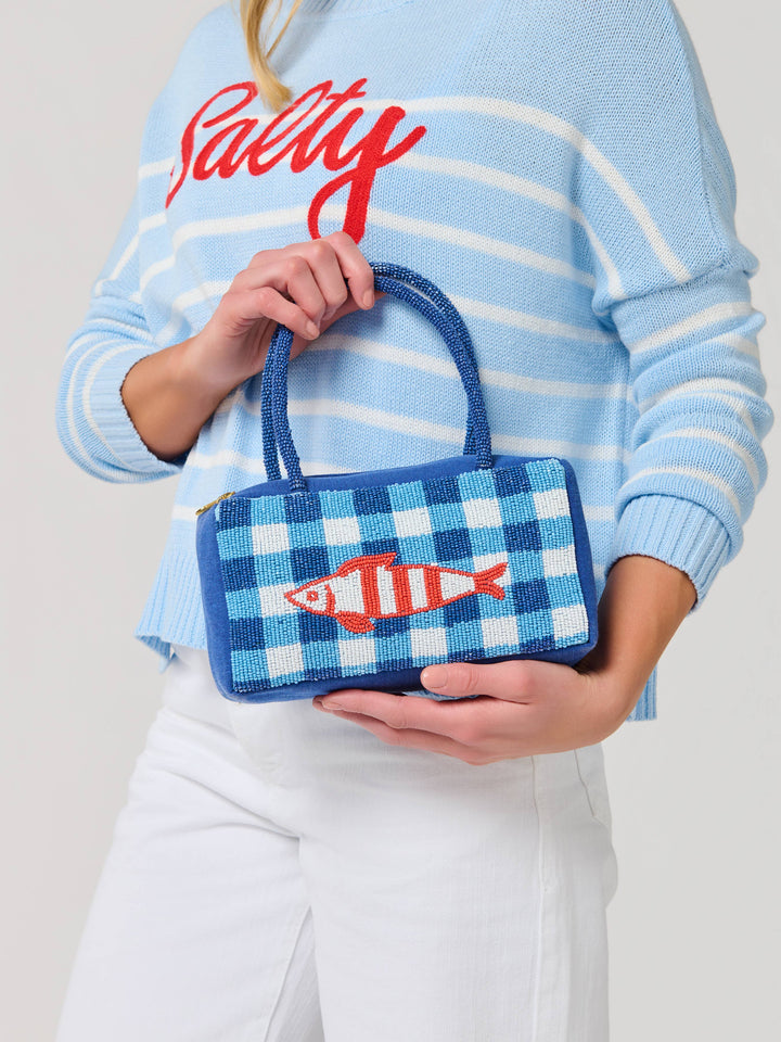 BEADED FISH MINI BAG,BLUE
