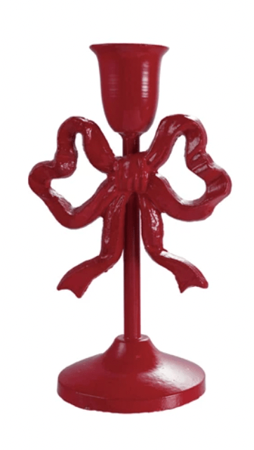 8" Cast Iron Bow Taper Holder, Red & Pink - Something Splendid Co.
