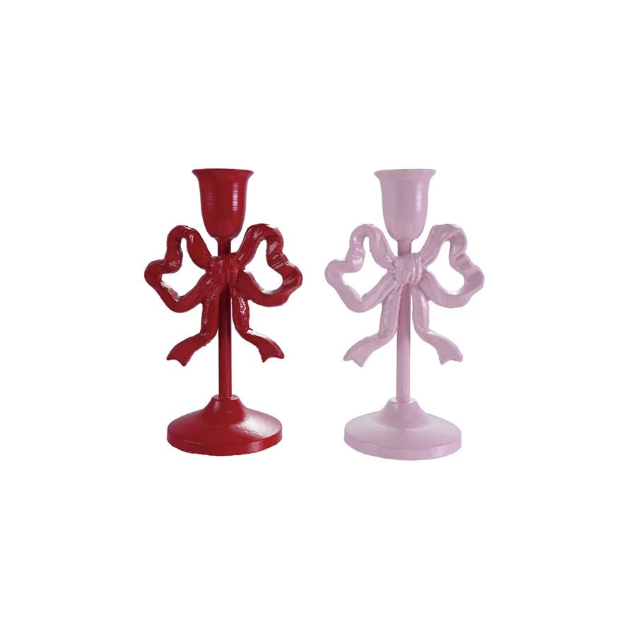 8" Cast Iron Bow Taper Holder, Red & Pink - Something Splendid Co.