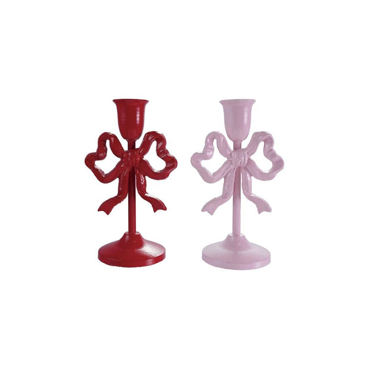 8" Cast Iron Bow Taper Holder, Red & Pink - Something Splendid Co.