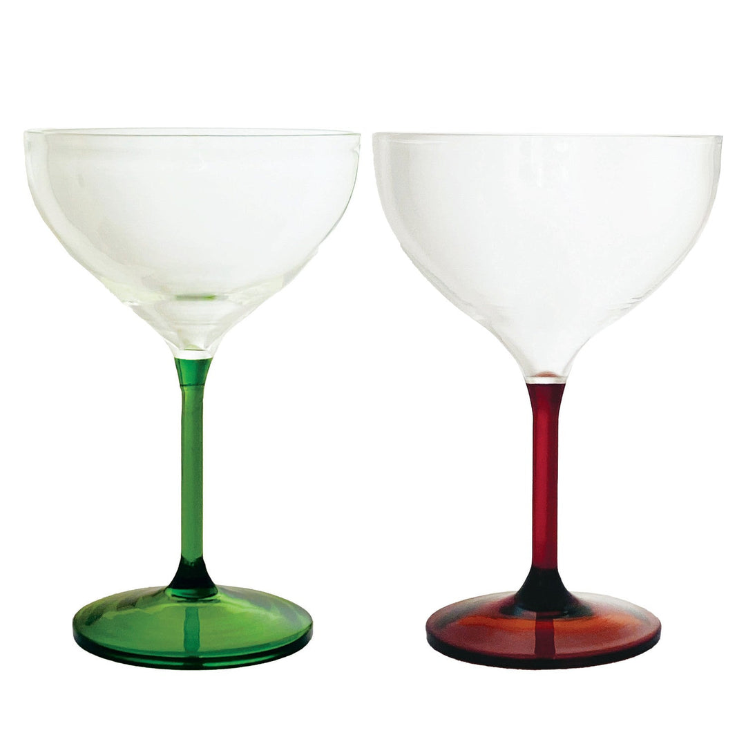 8 oz. Hand-Blown Coupe Glass with Colored Stem, 2 Colors - Something Splendid Co.