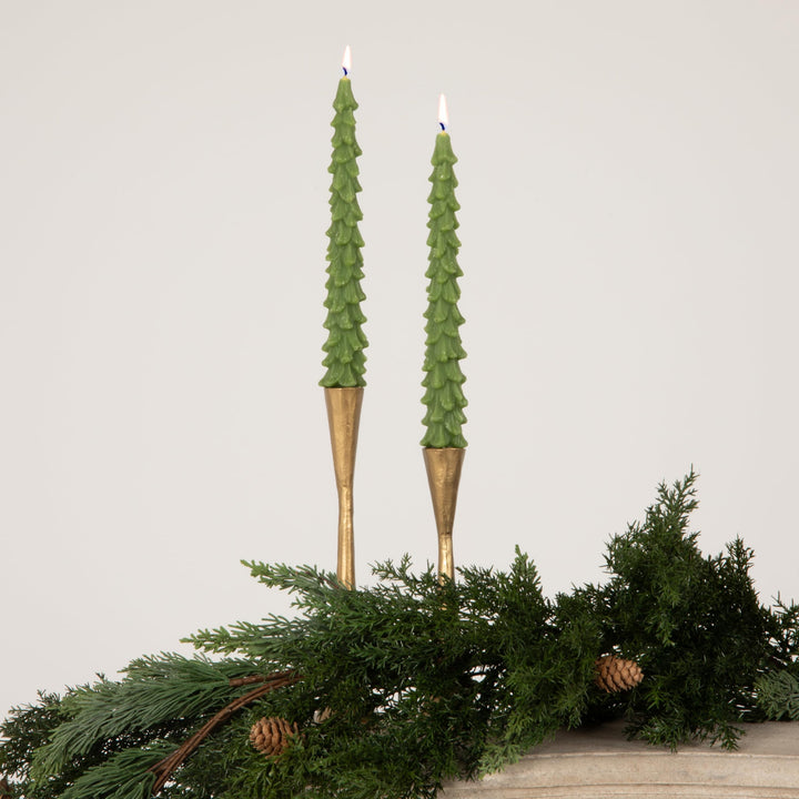 Green Tree Taper Candles, Set of 2